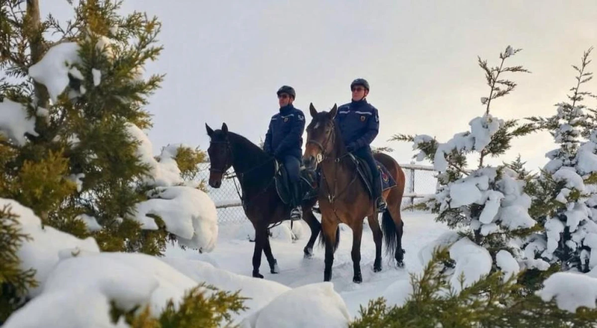 Atlı jandarmadan kış n&ouml;beti: Zorlu hava şartlarında g&uuml;venlik devam ediyor