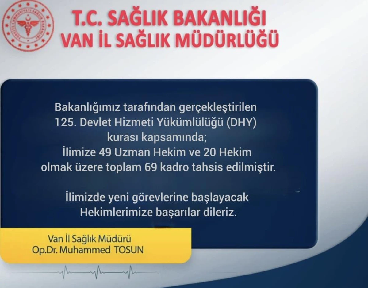 Van'a 69 yeni hekim atandı