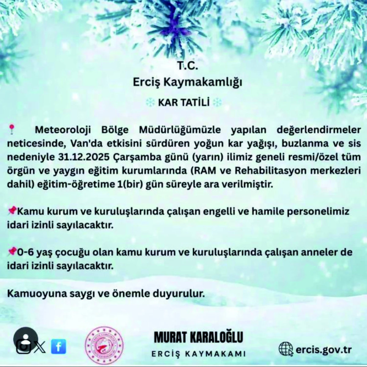 Van'da okullara kar tatili